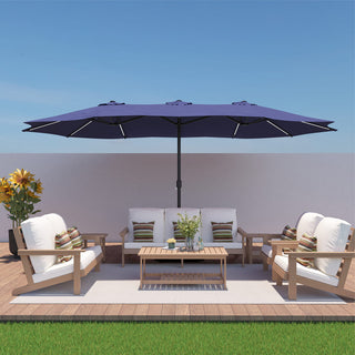 15FT Double-Sided Patio Umbrella with Solar LED String Lights & Base – Day-to-Night Outdoor Shade for Backyard & Pool