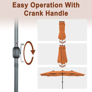 15FT Double-Sided Patio Umbrella with Solar LED String Lights & Base – Day-to-Night Outdoor Shade for Backyard & Pool