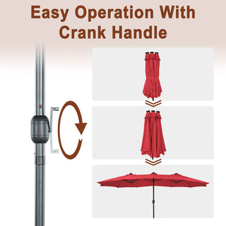 15FT Double-Sided Patio Umbrella with Solar LED String Lights & Base – Day-to-Night Outdoor Shade for Backyard & Pool