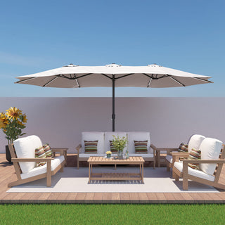 15FT Double-Sided Patio Umbrella with Solar LED String Lights & Base – Day-to-Night Outdoor Shade for Backyard & Pool