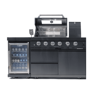 Mondawe 46" 4-Burner Outdoor Kitchen Island Grill, 72,000 BTU Stainless Steel BBQ with Wine Cooler, Rotisserie Kit & Granite Countertop