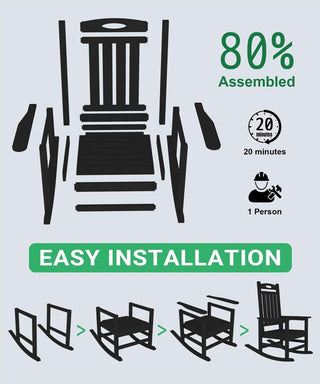 Set of 2 Outdoor HDPE Rocking Chairs for Adults – Oversized Patio Rockers for Porch, Garden & Lawn