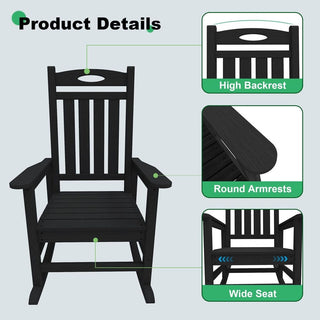 Set of 2 Outdoor HDPE Rocking Chairs for Adults – Oversized Patio Rockers for Porch, Garden & Lawn