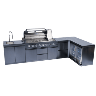 62-Inch 6-Burner Outdoor Kitchen Island Grill 96000 BTU | Stainless Steel BBQ Grill with Wine Cooler, Rotisserie, Granite Countertop & Storage Cabinets
