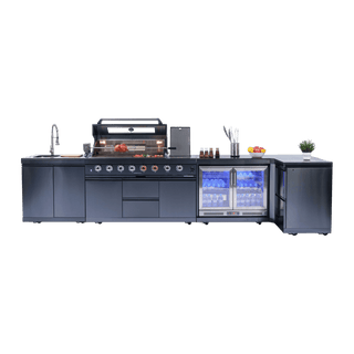 62-Inch 6-Burner Outdoor Kitchen Island Grill 96000 BTU | Stainless Steel BBQ Grill with Wine Cooler, Rotisserie, Granite Countertop & Storage Cabinets