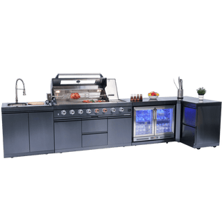 62-Inch 6-Burner Outdoor Kitchen Island Grill 96000 BTU | Stainless Steel BBQ Grill with Wine Cooler, Rotisserie, Granite Countertop & Storage Cabinets