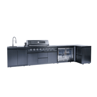 58" Outdoor Kitchen Island with 6-Burner 96,000 BTU Grill, Fridge, Rotisserie & Granite Countertops