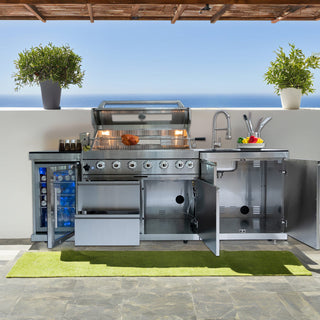 43" Outdoor Kitchen Island with 6-Burner 85,000 BTU Grill, Infrared Rear Burner, Rotisserie & Granite Countertop