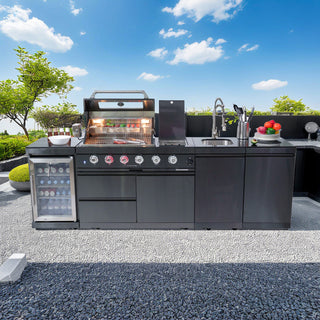 46-Inch 4-Burner 72000 BTU Outdoor Kitchen Island Grill | Stainless Steel BBQ with Wine Cooler, Sink, Rotisserie & Granite Countertop