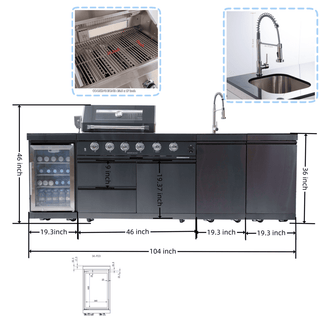 46-Inch 4-Burner 72000 BTU Outdoor Kitchen Island Grill | Stainless Steel BBQ with Wine Cooler, Sink, Rotisserie & Granite Countertop