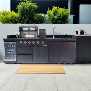 Mondawe 46" 4-Burner Outdoor Kitchen Island Grill, 72,000 BTU Stainless Steel BBQ with Wine Cooler, Rotisserie, Sink & Granite Countertop