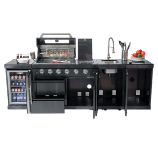 46-Inch 4-Burner 72000 BTU Outdoor Kitchen Island Grill | Stainless Steel BBQ with Wine Cooler, Sink, Rotisserie & Granite Countertop
