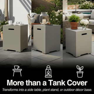 Propane Tank Cover Table, Outdoor Cylinder Hideaway Table for Gas Fire Pit and Gas Griddle, Outdoor Side Table for Fire Pit, Light Concrete