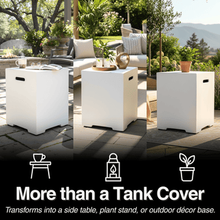 Propane Tank Cover Table, Outdoor Cylinder Hideaway Table for Gas Fire Pit and Gas Griddle, Outdoor Side Table for Fire Pit, Light Concrete