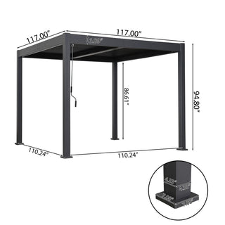 9.75x9.75FT Black Aluminum Outdoor Pergola with Adjustable Louvered Roof, Modern Patio Shade Structure for Garden, Deck & Backyard