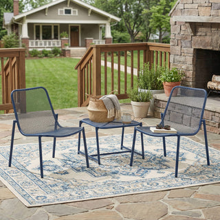 3-Piece Outdoor Patio Conversation Set, Iron Frame Bistro Set with 2 Mesh Chairs & Side Table