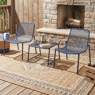 3-Piece Outdoor Patio Conversation Set, Iron Frame Bistro Set with 2 Mesh Chairs & Side Table