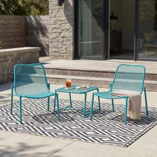 3-Piece Outdoor Patio Conversation Set, Iron Frame Bistro Set with 2 Mesh Chairs & Side Table