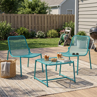 3-Piece Outdoor Patio Conversation Set, Iron Frame Bistro Set with 2 Mesh Chairs & Side Table