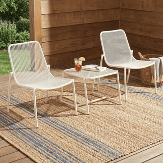 3-Piece Outdoor Patio Conversation Set, Iron Frame Bistro Set with 2 Mesh Chairs & Side Table
