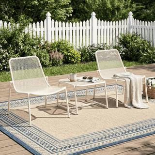 3-Piece Outdoor Patio Conversation Set, Iron Frame Bistro Set with 2 Mesh Chairs & Side Table