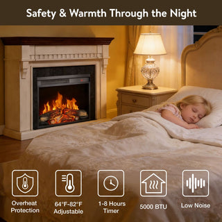 23"/26" Electric Fireplace Insert – Ultra-Thin Heater with Realistic Log & Flame, Remote Control, Timer & Overheat Protection