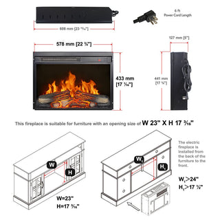 23"/26" Electric Fireplace Insert – Ultra-Thin Heater with Realistic Log & Flame, Remote Control, Timer & Overheat Protection