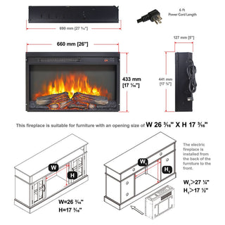 23"/26" Electric Fireplace Insert – Ultra-Thin Heater with Realistic Log & Flame, Remote Control, Timer & Overheat Protection