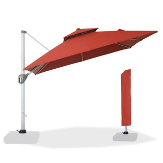10 Ft Square Aluminum 360° Cantilever Patio Umbrella with Cover – Outdoor Yard Market Shade