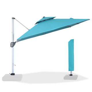 10 Ft Square Aluminum 360° Cantilever Patio Umbrella with Cover – Outdoor Yard Market Shade