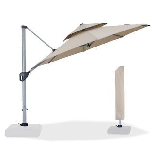 10 Ft Octagon Aluminum 360° Cantilever Patio Umbrella with Cover – Outdoor Yard Shade