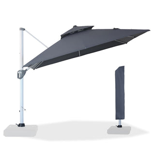 10 Ft Square Aluminum 360° Cantilever Patio Umbrella with Cover – Outdoor Yard Market Shade