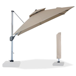 10 Ft Square Aluminum 360° Cantilever Patio Umbrella with Cover – Outdoor Yard Market Shade
