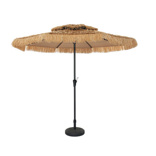 9FT/10FT 2-Tier Thatched Tiki Patio Umbrella with Crank – Natural Color, Beach-Style Sunshade