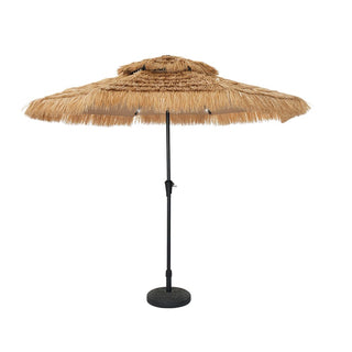 9FT/10FT 2-Tier Thatched Tiki Patio Umbrella with Crank – Natural Color, Beach-Style Sunshade