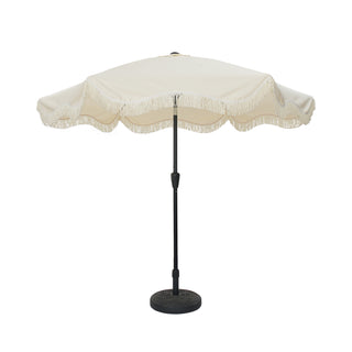 9 FT Tassel Market Patio Umbrella with Full Fiberglass Rib in Cream/Beige/Tan