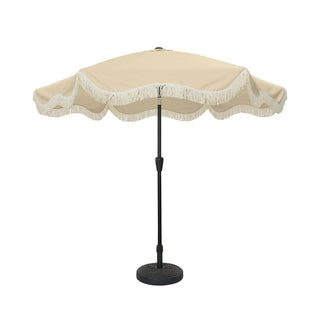 9 FT Tassel Market Patio Umbrella with Full Fiberglass Rib in Cream/Beige/Tan