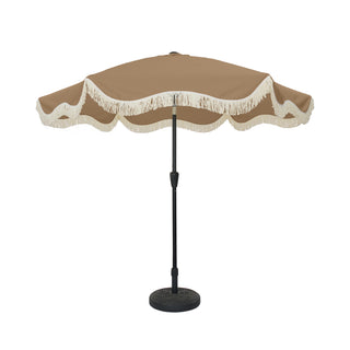 9 FT Tassel Market Patio Umbrella with Full Fiberglass Rib in Cream/Beige/Tan