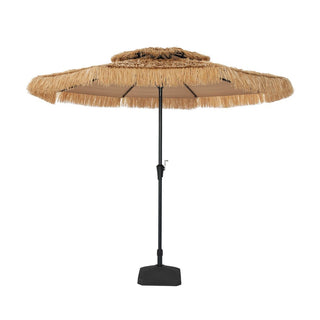 9FT/10FT 2-Tier Thatched Tiki Patio Umbrella with Crank – Natural Color, Beach-Style Sunshade