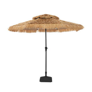 9FT/10FT 2-Tier Thatched Tiki Patio Umbrella with Crank – Natural Color, Beach-Style Sunshade