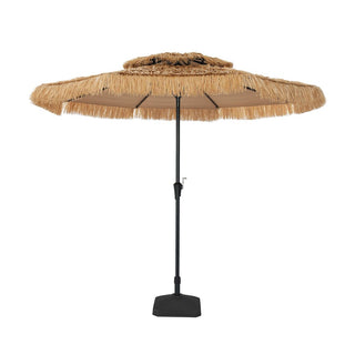 9FT/10FT 2-Tier Thatched Tiki Patio Umbrella with Crank – Natural Color, Beach-Style Sunshade