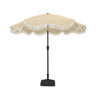 9 FT Tassel Market Patio Umbrella with Full Fiberglass Rib in Cream/Beige/Tan