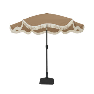 9 FT Tassel Market Patio Umbrella with Full Fiberglass Rib in Cream/Beige/Tan
