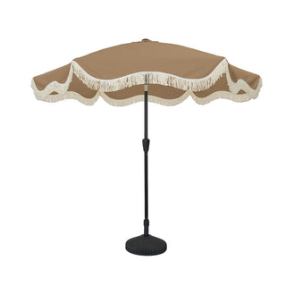 9 FT Tassel Market Patio Umbrella with Full Fiberglass Rib in Cream/Beige/Tan