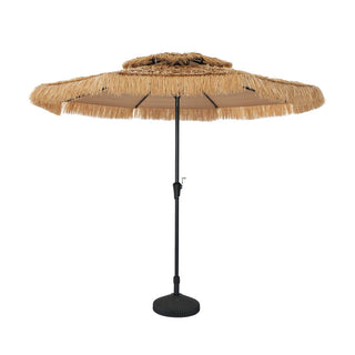 9FT/10FT 2-Tier Thatched Tiki Patio Umbrella with Crank – Natural Color, Beach-Style Sunshade
