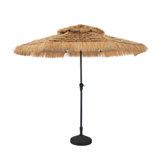 9FT/10FT 2-Tier Thatched Tiki Patio Umbrella with Crank – Natural Color, Beach-Style Sunshade