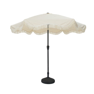 9 FT Tassel Market Patio Umbrella with Full Fiberglass Rib in Cream/Beige/Tan