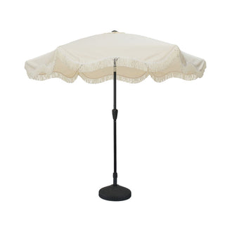 9 FT Tassel Market Patio Umbrella with Full Fiberglass Rib in Cream/Beige/Tan