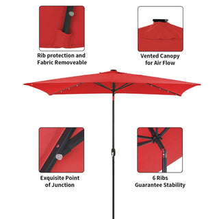 10Ft Outdoor Rectangular Umbrella with 26 Solar-Powered LED Lights, Crank and Tilt