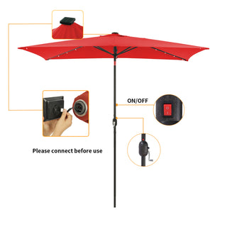 10Ft Outdoor Rectangular Umbrella with 26 Solar-Powered LED Lights, Crank and Tilt